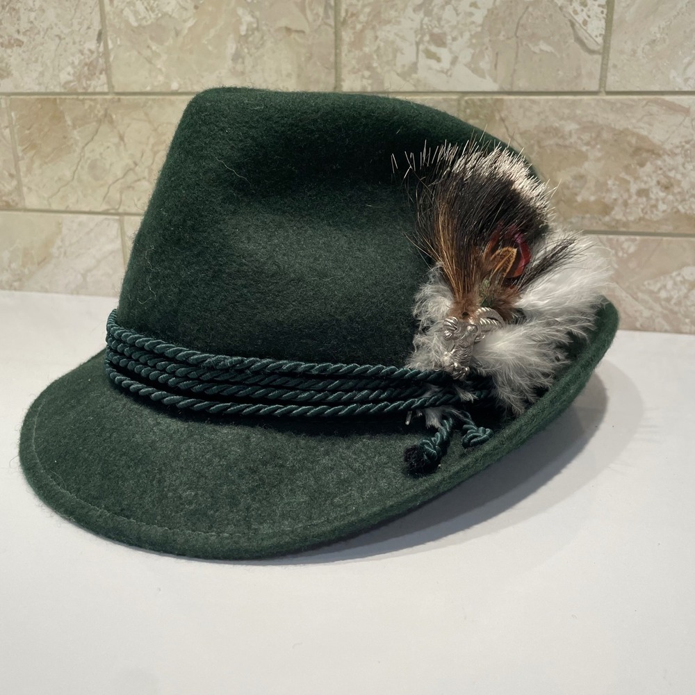Lodenhut GmbH German Octoberfest Tyrolean Hat Green Wool Felt Ibex Pin Size 57